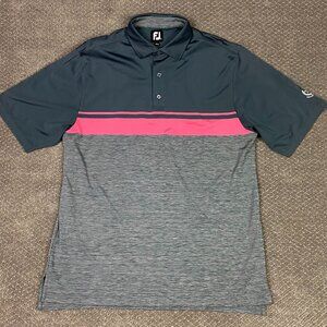 FootJoy Polo Shirt Men's Large Gray Pink Striped Stripes Golf Performance